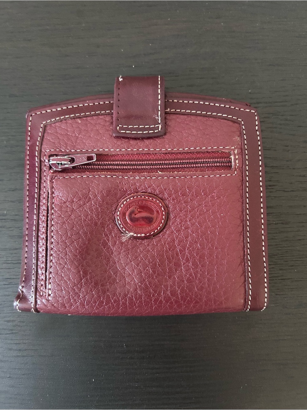 Dooney & Bourke Vtg Burgundy Pebbled Leather Bi-fold Wallet *Rare*